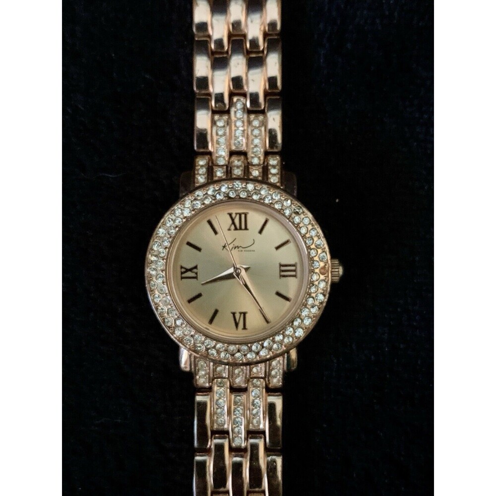Watch Rose Gold Tone Rhinestone Bezel Kim Rogers Womens Ladies - NEW BATTERY